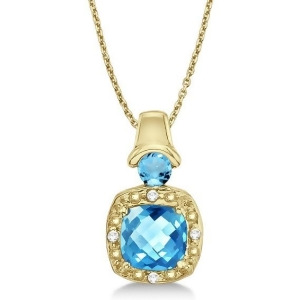 Blue Topaz and Diamond Pendant Necklace 14k Yellow Gold 4.16ct - All