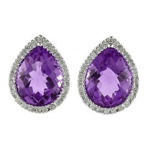 Pear Shaped Amethyst and Diamond Earrings in 14k White Gold - All