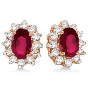 Oval Ruby and Diamond Accented Earrings 14k Rose Gold 2.05ct - All