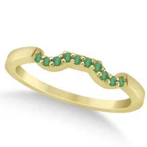 Pave Set Green Emerald Contour Wedding Band 18k Yellow Gold 0.12ct - All