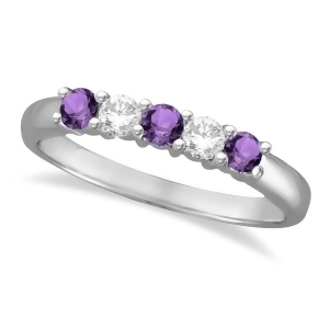 Five Stone Diamond and Amethyst Ring 14k White Gold 0.67ctw - All