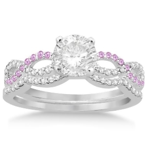 Infinity Diamond and Pink Sapphire Bridal Set 14K White Gold 0.34ct - All