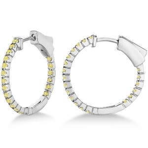 Thin Yellow Canary Diamond Hoop Earrings 14K White Gold 0.50ct - All