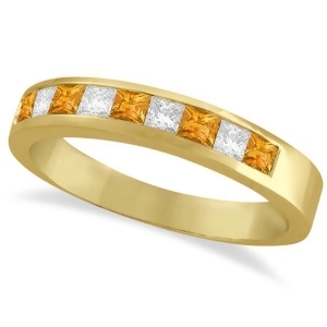 Princess Channel-Set Diamond and Citrine Ring Band 14K Yellow Gold - All