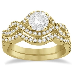 Diamond Infinity Halo Engagement Ring and Band Set 14K Yellow Gold 0.60ct - All