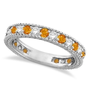 Diamond and Citrine Eternity Ring Band 14k White Gold 1.08ct - All