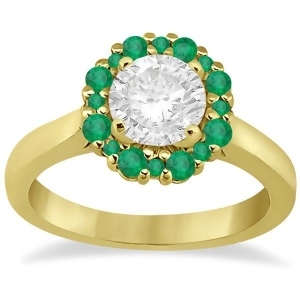 Prong Set Floral Halo Emerald Engagement Ring 18k Yellow Gold 0.68ct - All