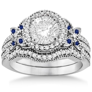 Butterfly Diamond and Sapphire Engagement Set 18k White Gold 0.50ct - All