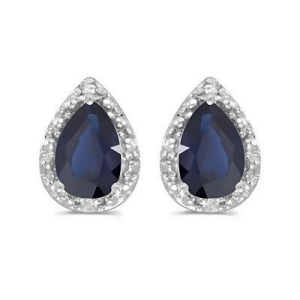 Pear Blue Sapphire and Diamond Stud Earrings 14k White Gold 1.70ct - All