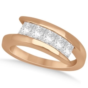 Five Stone Princess Diamond Ring Tension Set 18k Rose Gold 0.50ct - All