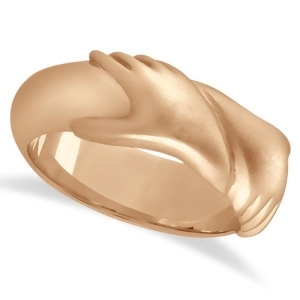 Unisex Wedding Band Friendship Ring Carved Hand Design 18K Rose Gold - All