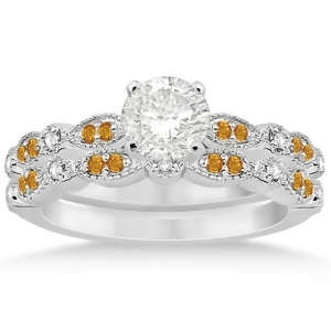 Marquise and Dot Citrine and Diamond Bridal Set 18k White Gold 0.49ct - All