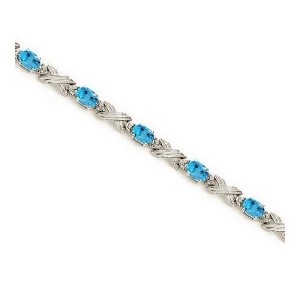 Blue Topaz and Diamond Xoxo Link Bracelet in 14k White Gold 6.65ct - All