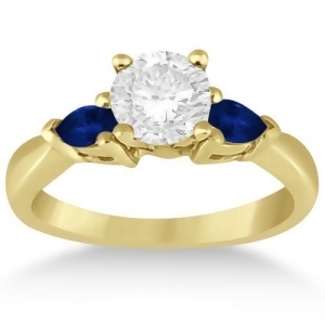 Pear Three Stone Blue Sapphire Engagement Ring 18k Yellow Gold 0.50ct - All