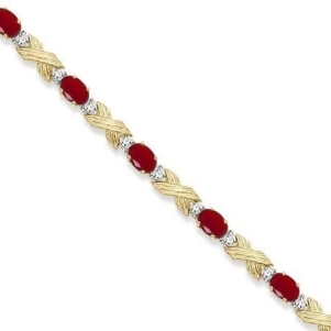 Ruby and Diamond Xoxo Link Bracelet in 14k Yellow Gold 6.65ct - All