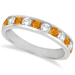 Channel-set Citrine and Diamond Ring Band 14k White Gold 1.20ct - All