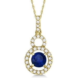 Dangle Drop Diamond and Blue Sapphire Pendant 14k Yellow Gold 0.90ct - All