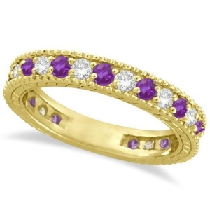 Diamond and Amethyst Eternity Ring Band 14k Yellow Gold 1.08ct - All