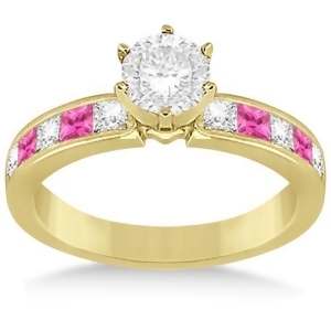 Channel Pink Sapphire and Diamond Engagement Ring 18k Yellow Gold 0.60ct - All