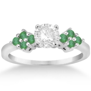 Designer Green Emerald Floral Engagement Ring in Palladium 0.28ct - All