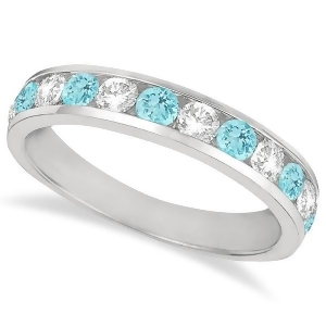 Channel-set Aquamarine and Diamond Ring Band 14k White Gold 1.20ct - All