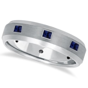 Princess-cut Sapphire Ring for Men Wedding Band 14k White Gold 0.80ct - All
