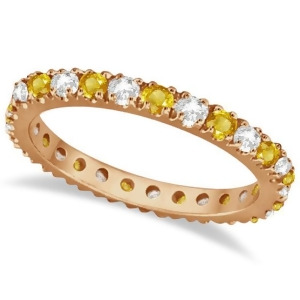Diamond and Yellow Sapphire Eternity Ring Band 14k Rose Gold 0.64ct - All