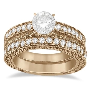 Vintage Filigree Diamond Engagement Bridal Set 14k Rose Gold 0.35ct - All