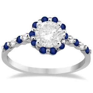 Diamond and Sapphire Halo Engagement Ring 18K White Gold 0.64ct - All
