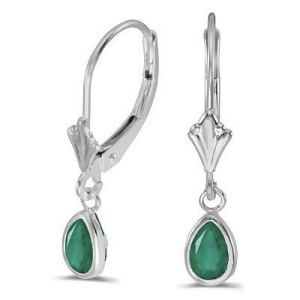 Emerald Dangling Drop Lever-Back Earrings 14K White Gold 0.80ct - All