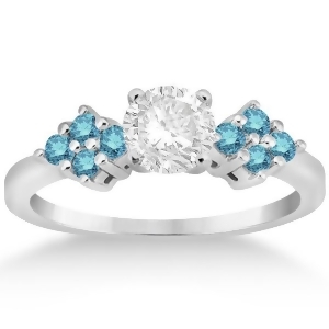 Designer Blue Diamond Floral Engagement Ring 18k White Gold 0.24ct - All
