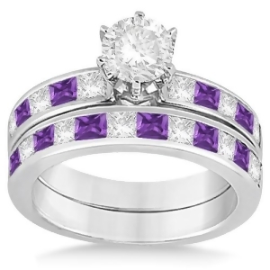 Channel Amethyst and Diamond Bridal Set 14k White Gold 1.30ct - All