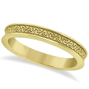 Unique Carved Irish Celtic Wedding Band in 14K Yellow Gold - All