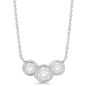 Three Stone Bezel Set Diamond Pendant Necklace 14k White Gold 1.00 ct - All