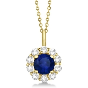 Halo Diamond and Sapphire Pendant Necklace 14K Yellow Gold 1.69ct - All