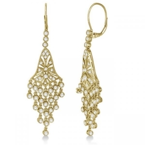 Bezel-set Dangling Chandelier Diamond Earrings 14K Yellow Gold 2.27ct - All