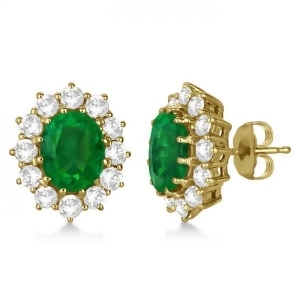 Oval Emerald and Diamond Earrings 14k Yellow Gold 7.10ctw - All