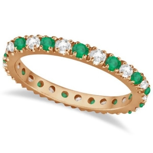 Diamond and Emerald Eternity Ring Stackable Band 14K Rose Gold 0.64ct - All