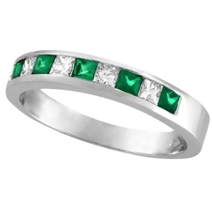 Princess-cut Diamond and Emerald Ring Band 14k White Gold 0.73ct - All