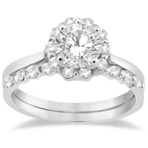 Floral Diamond Halo Engagement Bridal Set 14k White Gold 0.40ct - All