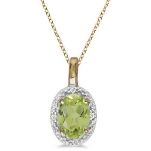 Halo Oval Peridot and Diamond Pendant Necklace 14k Yellow Gold 0.55ctw - All