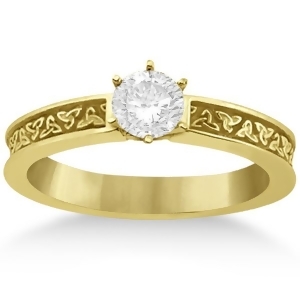 Carved Celtic Solitaire Engagement Ring Setting in 18K Yellow Gold - All