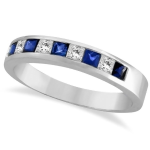 Princess-cut Channel-Set Diamond and Sapphire Ring Band 14k White Gold - All