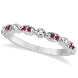 Ruby and Diamond Marquise Wedding Band 14k White Gold 0.21ct - All