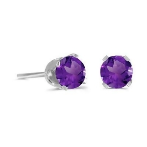 Round Amethyst Studs Earrings in 14k White Gold 0.40ct - All
