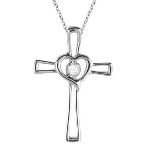 Diamond Heart on Cross Pendant Fancy Necklace in 14k White Gold - All