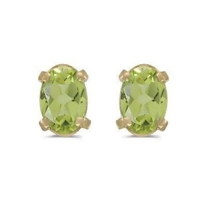Oval Peridot Studs August Birthstone Earrings 14k Yellow Gold 1.10ct - All