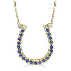 Sapphire and Diamond Horseshoe Pendant Necklace 14k Yellow Gold 0.25ct - All