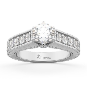 Vintage Diamond Engagement Ring Setting 14k White Gold 1.05ct - All