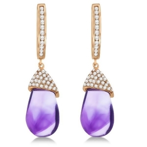 Diamond and Amethyst Drop Earrings Pear Shape 14K Rose Gold 6.08tcw - All